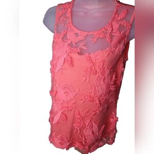 Have Coral Floral Lace Sleeveless Top Lined Lace Overlay Sz S